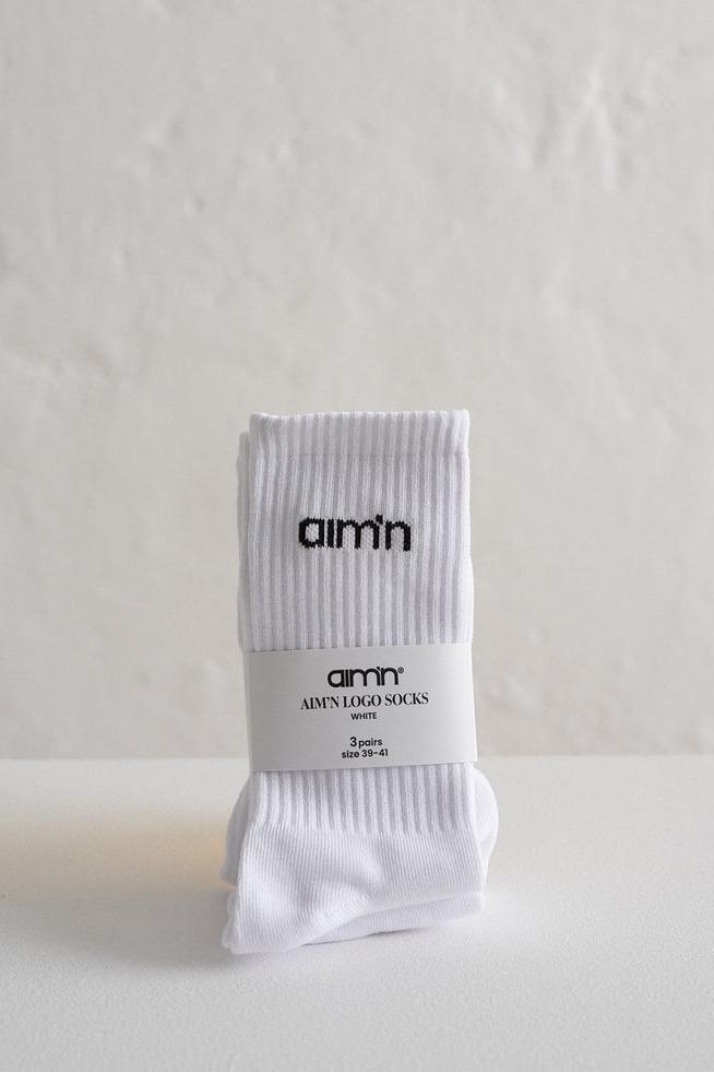 Aimn Logo Socks 3PK | White