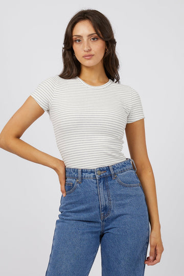 Eve Rib Stripe Tee | Grey Marle