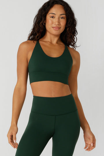 Lotus Longline Sports Bra | Dark Green