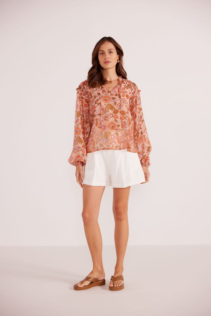 Amelia Long Sleeve Blouse | Peach Floral