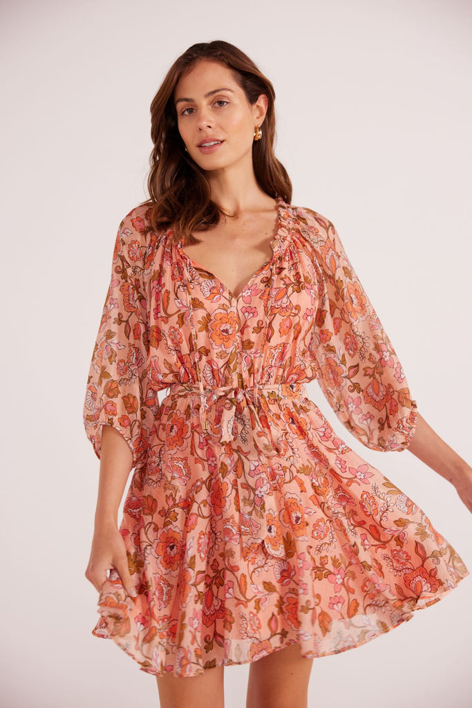 Amelia Puff Sleeve Mini Dress | Peach Floral