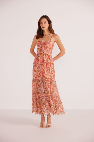 Amelia Tiered Midi Dress | Peach Floral