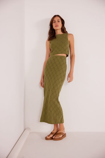 Solano Diamond Knit Midi Skirt | Khaki