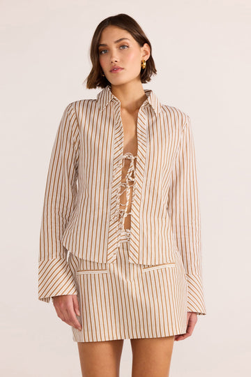 Artemis Tie Shirt | Tan Stripe