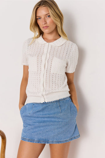 Lila Pointelle Knit Tee