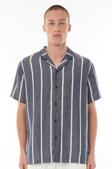 Lin-In Stripe Party Shirt -  Navy/Chalk