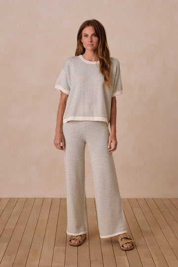 Knit Wide Leg Pant | Sage Stripe