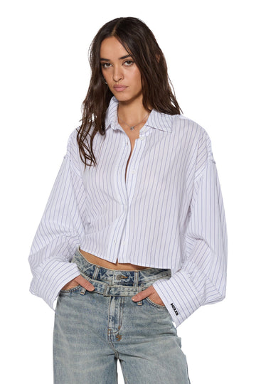 Cropped Astra LS Shirt | Blue Stripe