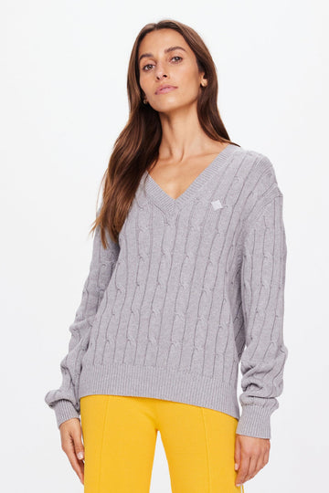 Seymour Cable Knit Sweater | Grey Marle