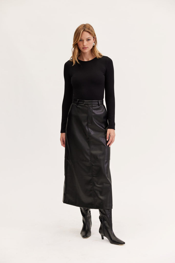 Dylan PU Column Skirt | Black