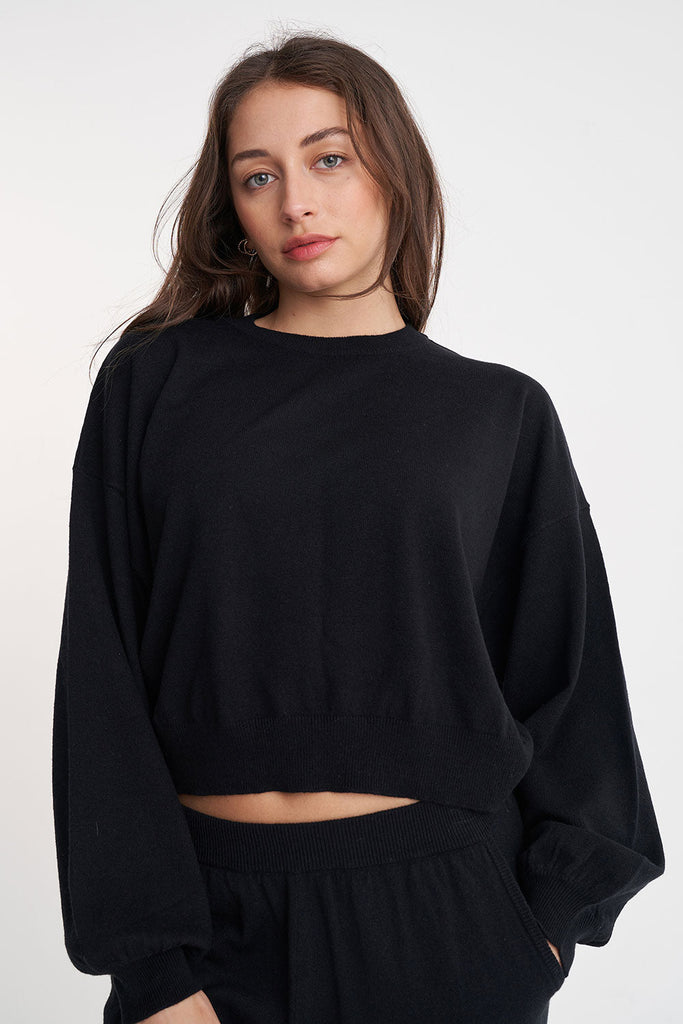 Merino Bella Crop Knit | Black