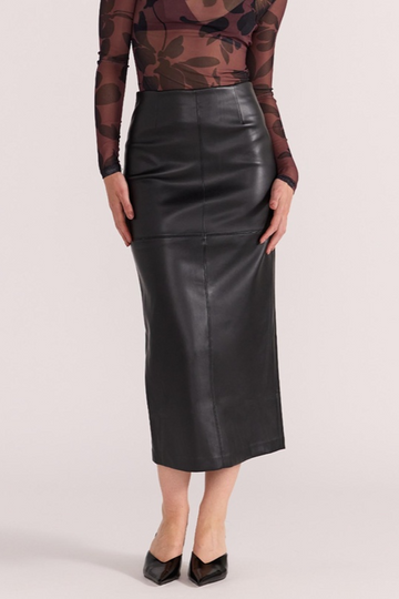 Edie PU Midi Skirt | Black