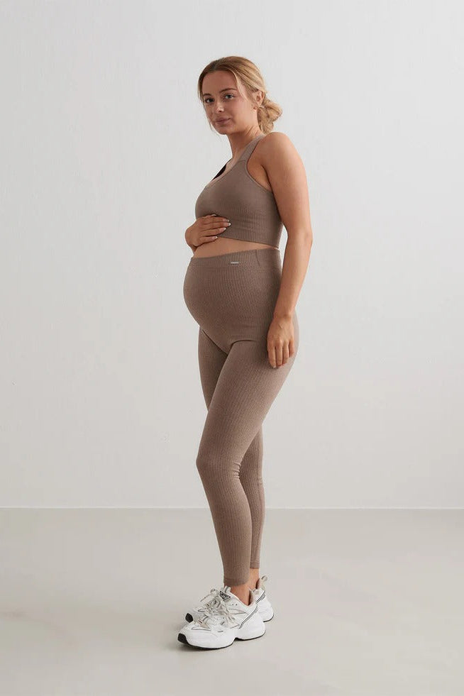 Maternity Ribbed Seamless Tights | Espresso