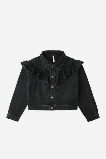 Ruffle Denim Jacket | Washed Black