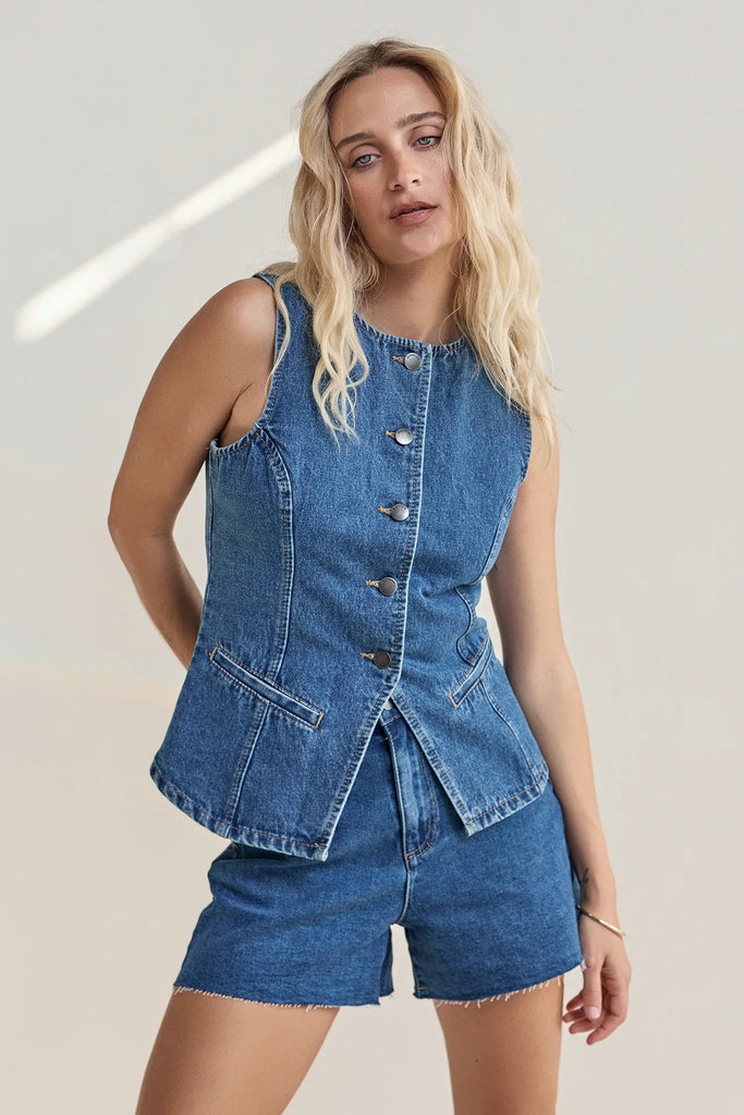 Lena Denim Vest | Heritage Blue